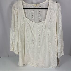 Mason & Belle White Eyelet 3/4 Sleeve Square Neck size 2X Top Blouse New